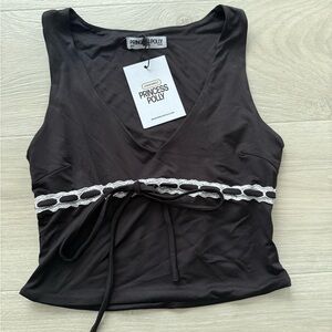 Black Top With Lace Trim & Front Tie Detailing